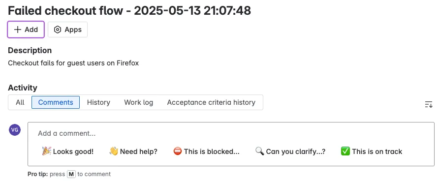 Jira ticket example